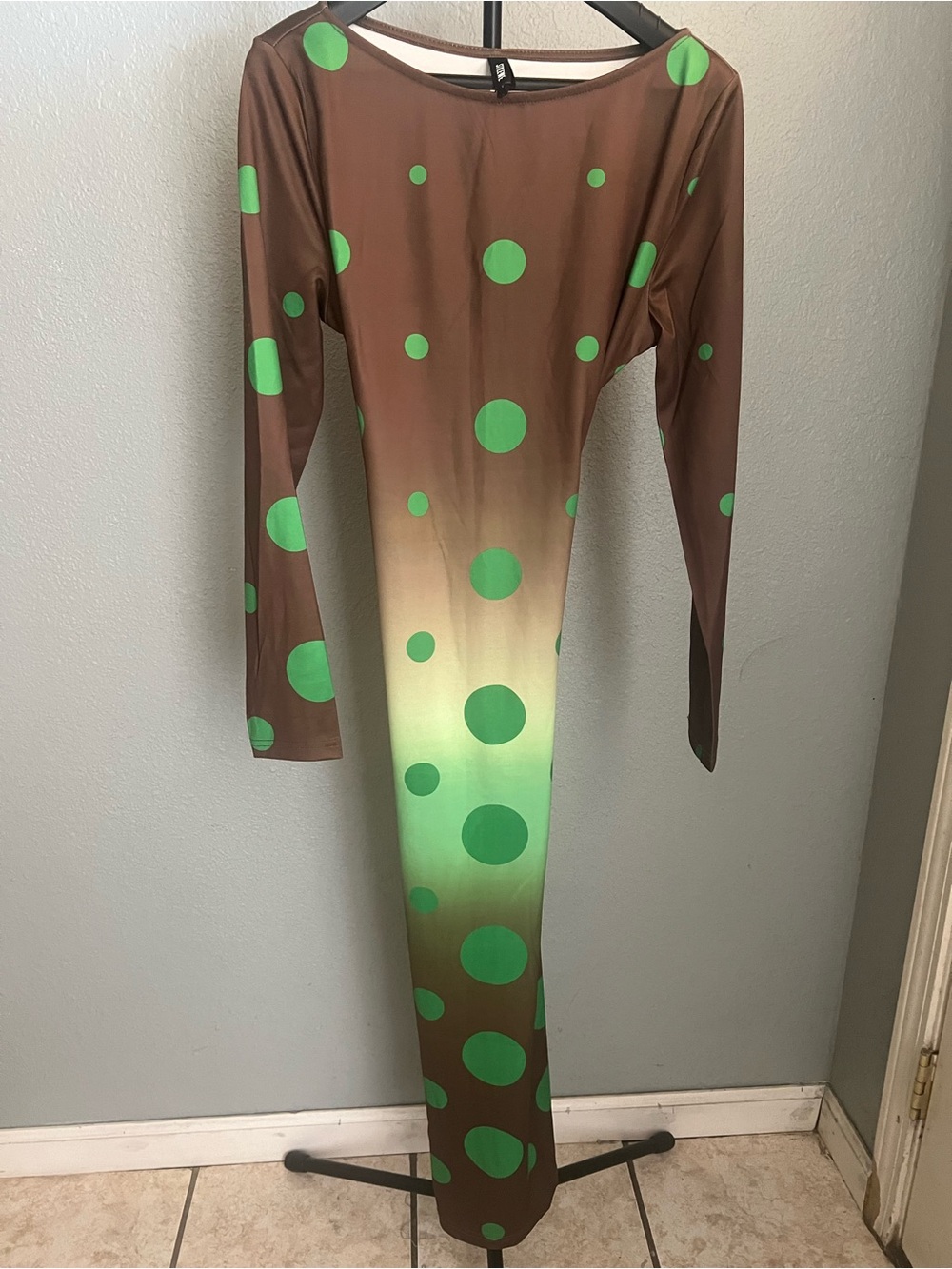 STYLEWE Brown and Bright Green Ombre Polka Dot Maxi Dress